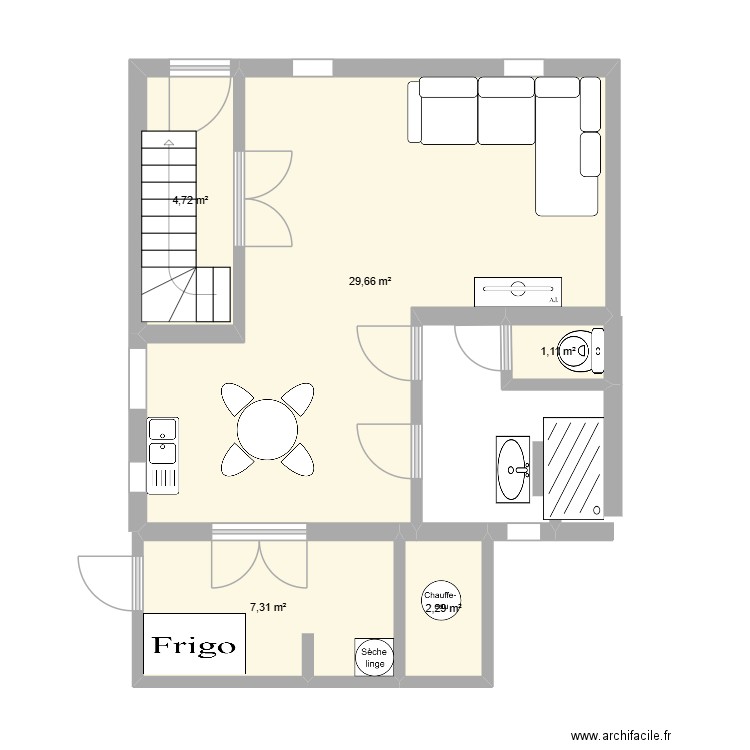 maison 1. Plan de 5 pièces et 45 m2