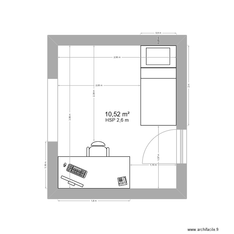 CHAMBRE ROMAIN. Plan de 1 pièce et 11 m2