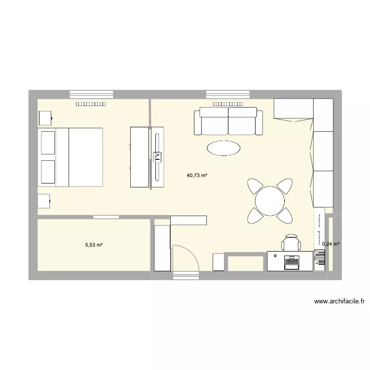 Studio Michellange. Plan de 3 pièces et 46 m²