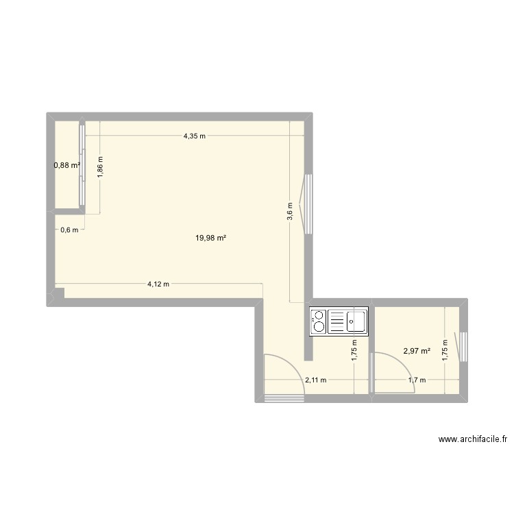 James watt ap3. Plan de 3 pièces et 24 m2