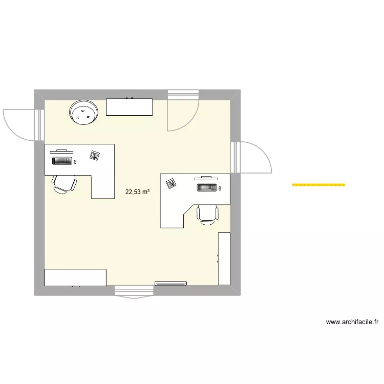 bureau. Plan de 1  et 23 m²