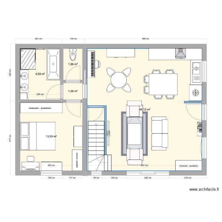 MAISON PC. Plan de 5 pièces et 67 m2