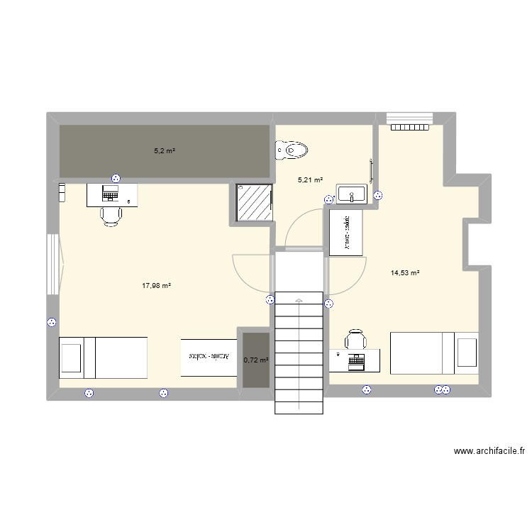 Etage 1. Plan de 5 pièces et 44 m2