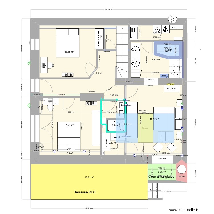 Appart Gavelière RDJ Jan 24. Plan de 20 pièces et 206 m2