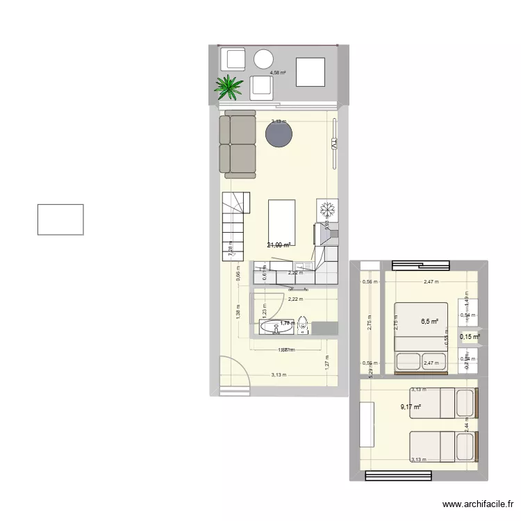 Duplex Grau du Roi. Plan de 4 Pièces et 38 m² Duplex Grau du Roi. Plan de 4 Pièces et 38 m²