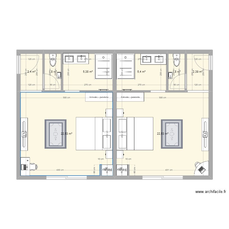 version finale. Plan de 8 pièces et 64 m2