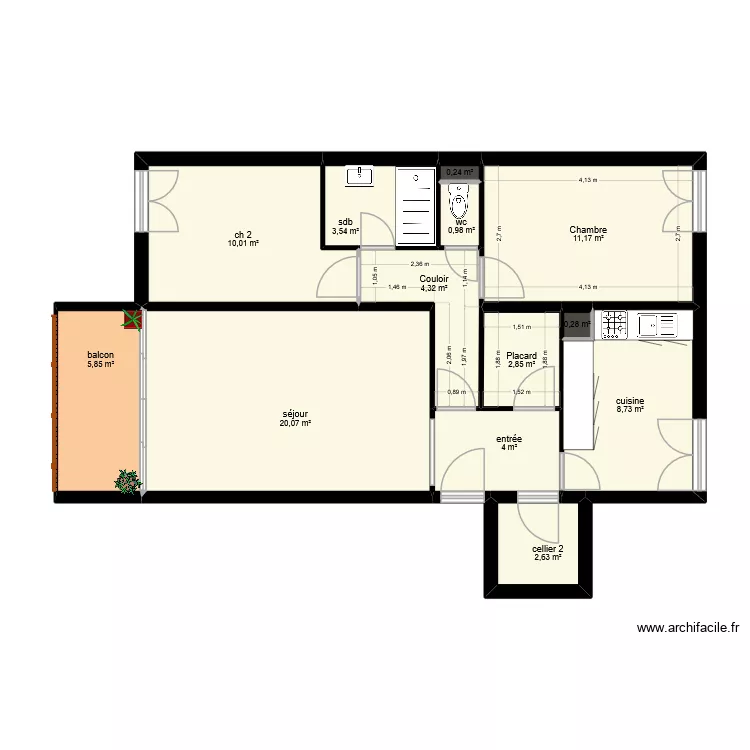 jeandrot t3. Plan de 13  et 75 m²