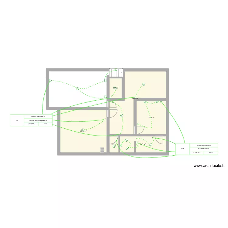 RDC BRUNO ECLAIRAGE. Plan de 6  et 62 m²