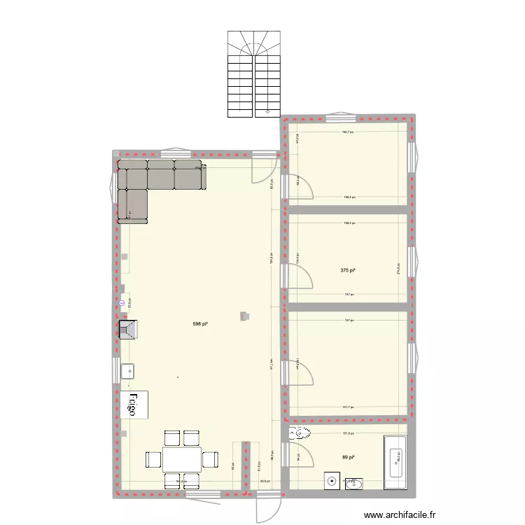 Logement. Plan de 3  et 99 m²