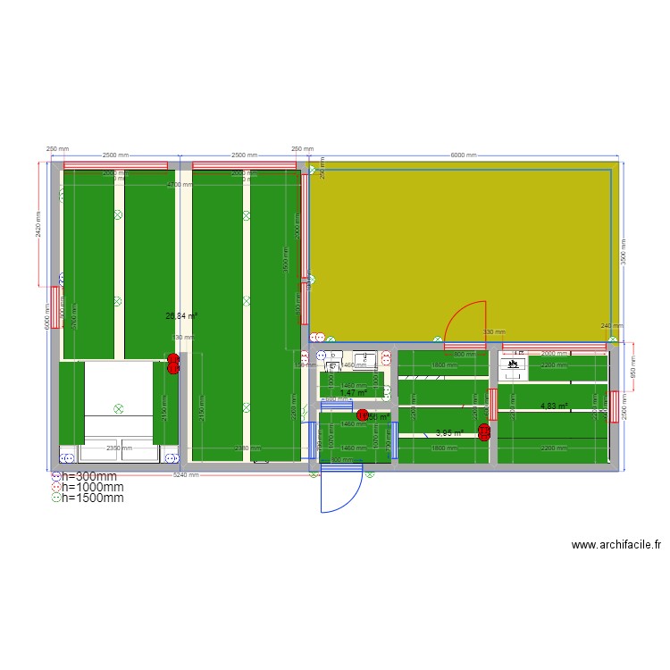 45 Баня ТП. Plan de 6 pièces et 58 m2
