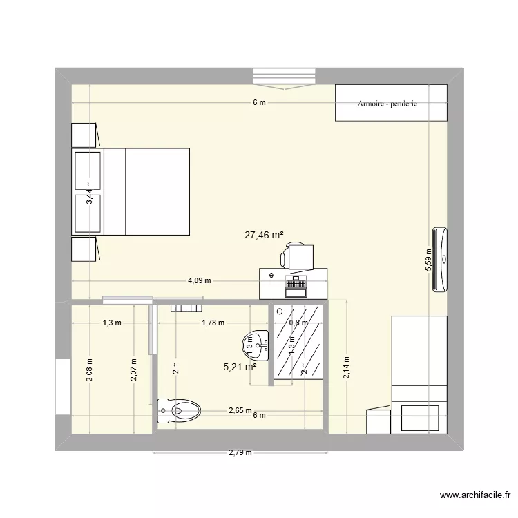 &eacute;tage hall. Plan de 2  et 33 m²