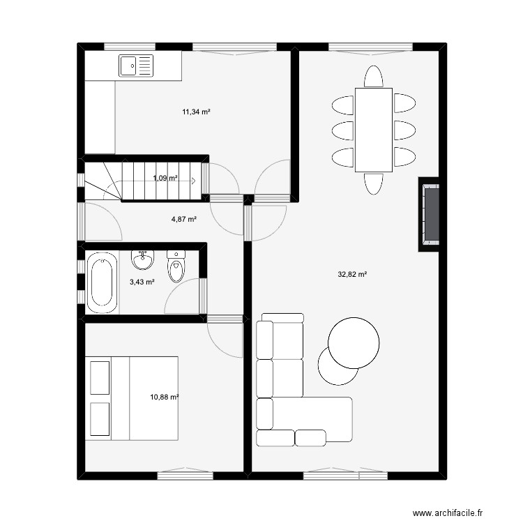 station 14 rez. Plan de 6 pièces et 64 m2