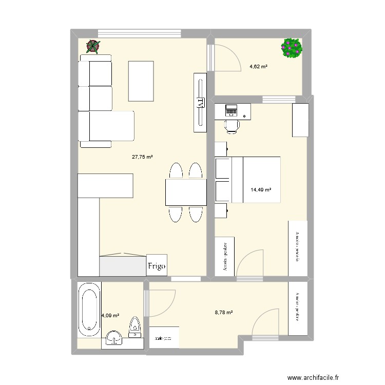 Elephant and castle. Plan de 5 pièces et 60 m2