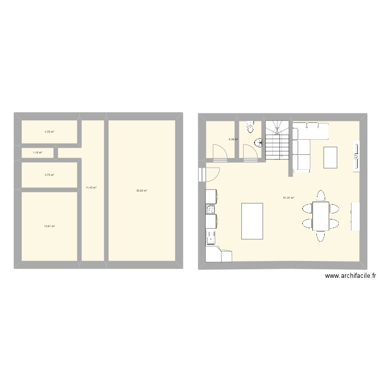 Rez de chaussé. Plan de 8 pièces et 133 m2