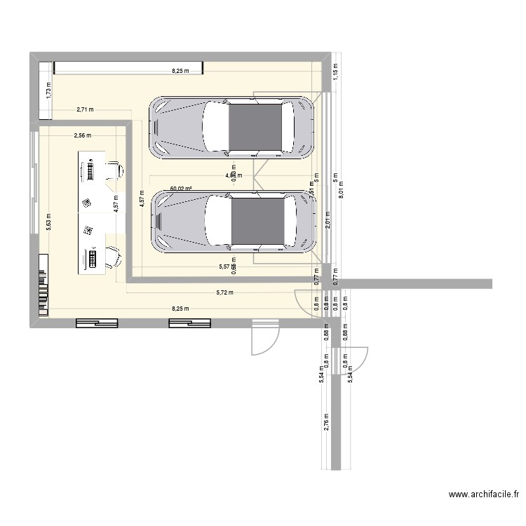 Beaumont 2. Plan de 1 pièce et 60 m2