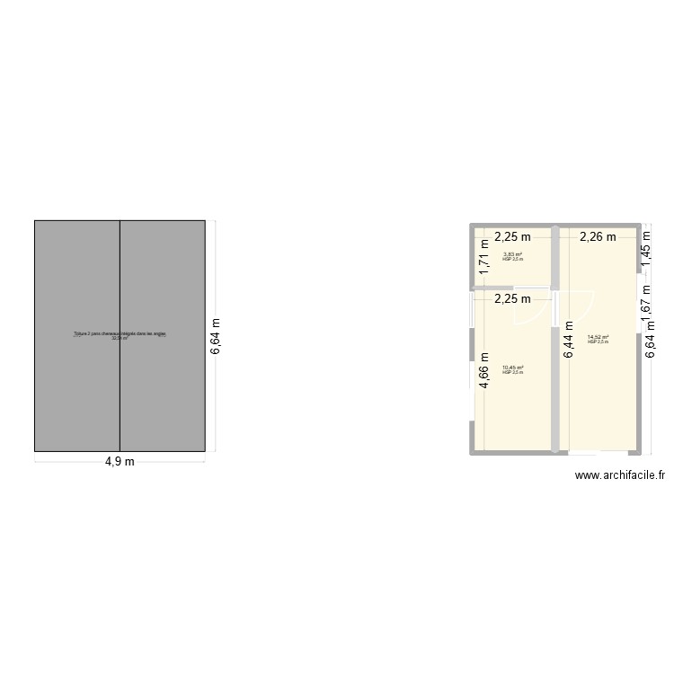 plan module et facades nord. Plan de 3 pièces et 29 m2