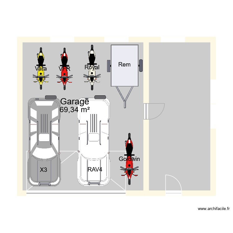 Garage 3 ouvertures 10 x 8 m. Plan de 0 pièce et 0 m2