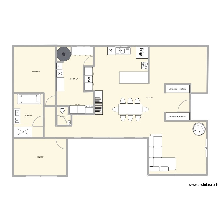 maison. Plan de 6 pièces et 118 m2