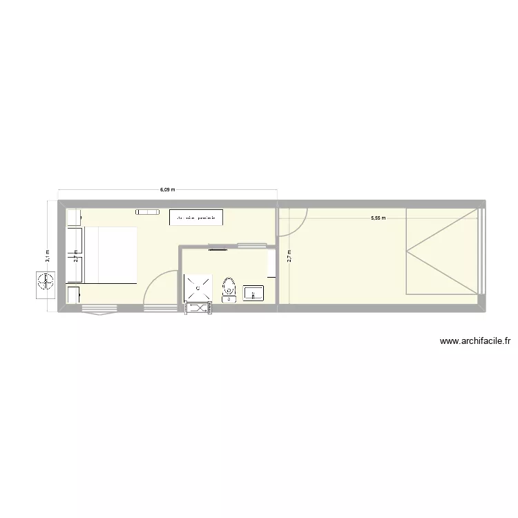 Chambre 3 + Atelier. Plan de 3  et 30 m²