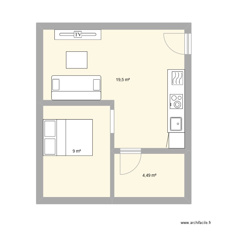 Appart Mark. Plan de 3 pièces et 33 m2