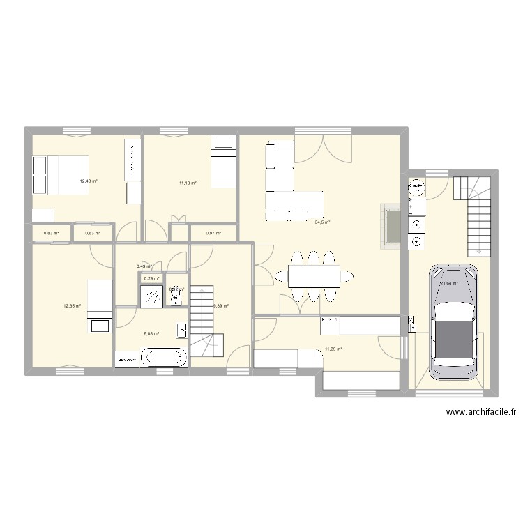 essai-maison. Plan de 14 pièces et 126 m2