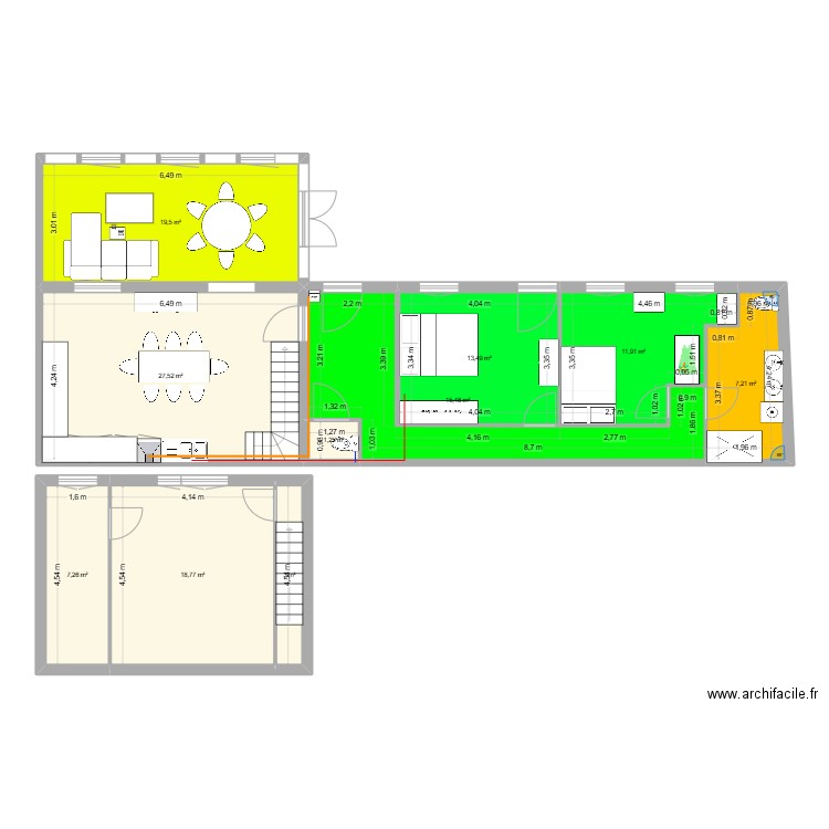 Maison des Flouffs. Plan de 10 pièces et 125 m2