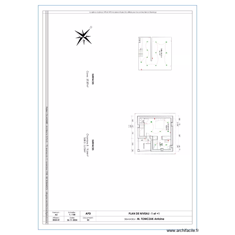 parriaux sous sol + &eacute;tage. Plan de 