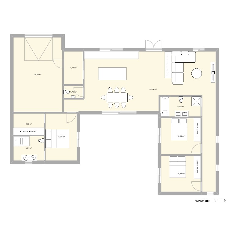 Maison en U - lavernose. Plan de 10 pièces et 145 m2
