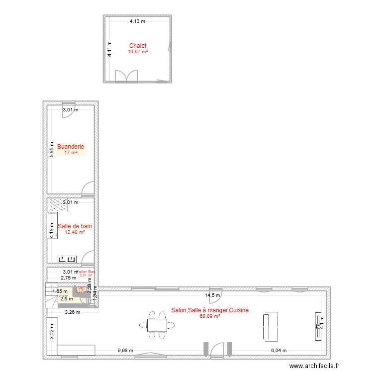 PLAN MAISON REZ DE CHAUSSEE. Plan de 7 pièces et 121 m2