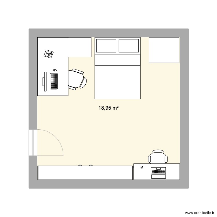 room. Plan de 1 pièce et 19 m2