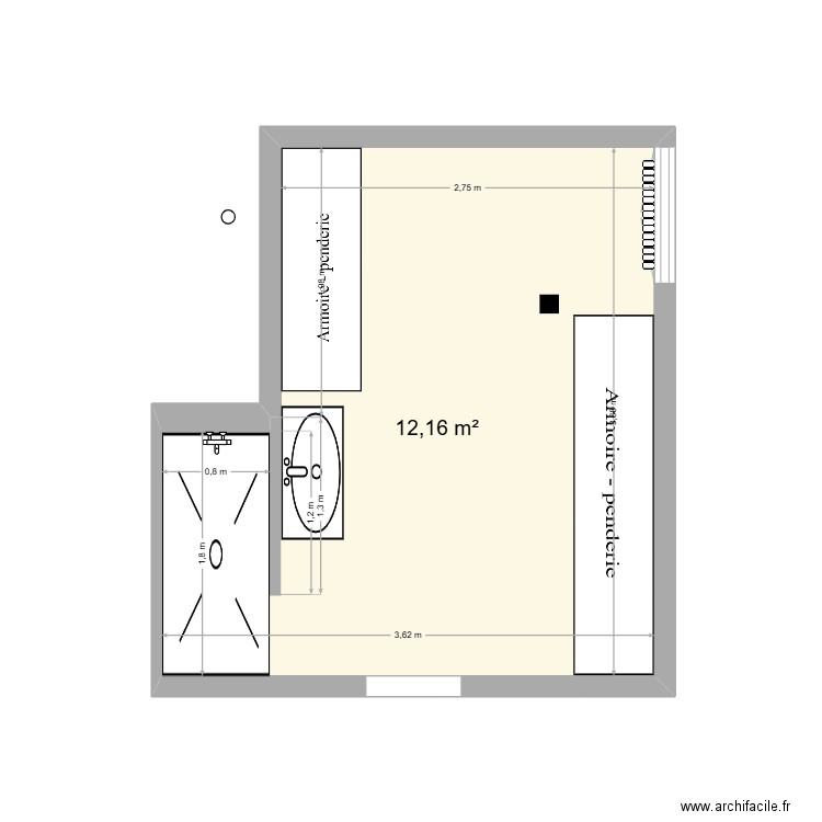 25_04_08 Manga - Sdb Etage - Projet. Plan de 1 pièce et 12 m2