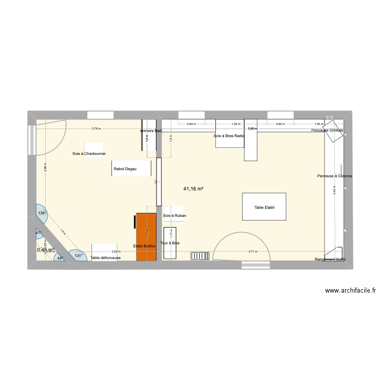 Atelier Parents. Plan de 2 pièces et 42 m2