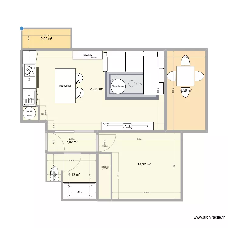 T2 LES PINS_Plan renov ouvert T2. Plan de 