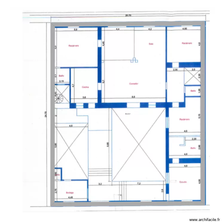 Hacienda de Guadaloupe. Plan de 1  et 463 m²