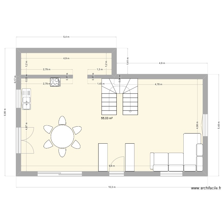Coline. Plan de 1 pièce et 55 m2