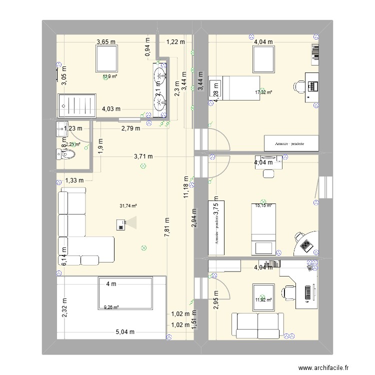 plan 2 etage. Plan de 7 pièces et 100 m2