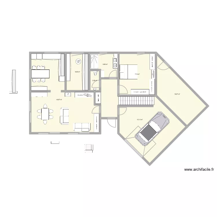 plan a angle. Plan de 7  et 144 m²