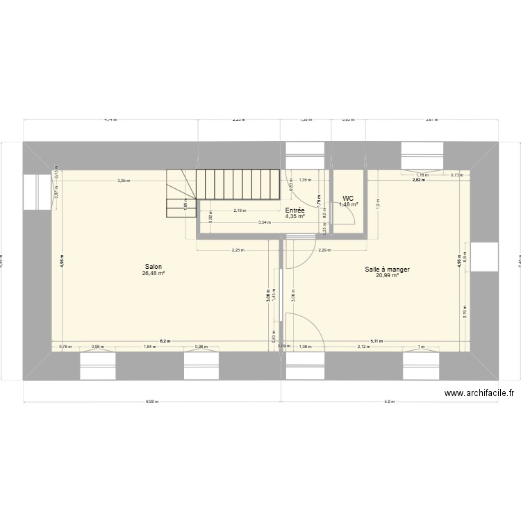 RdC v2. Plan de 4 pièces et 55 m2