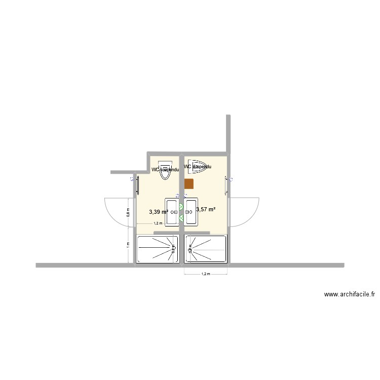 salle de bain v1. Plan de 2 pièces et 7 m2