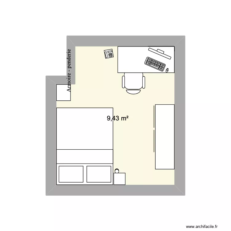 chambre. Plan de 1  et 9 m²