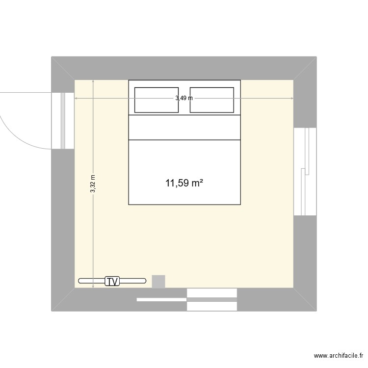 chambre rdc. Plan de 1 pièce et 12 m2
