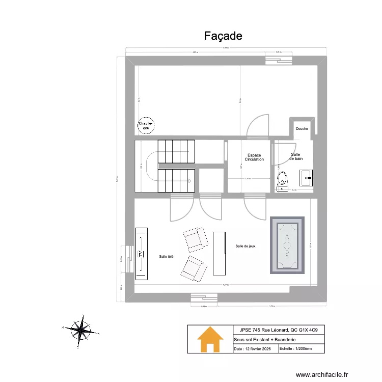 JPSE Sous-sol Existant 2012. Plan de 1  et 51 m²