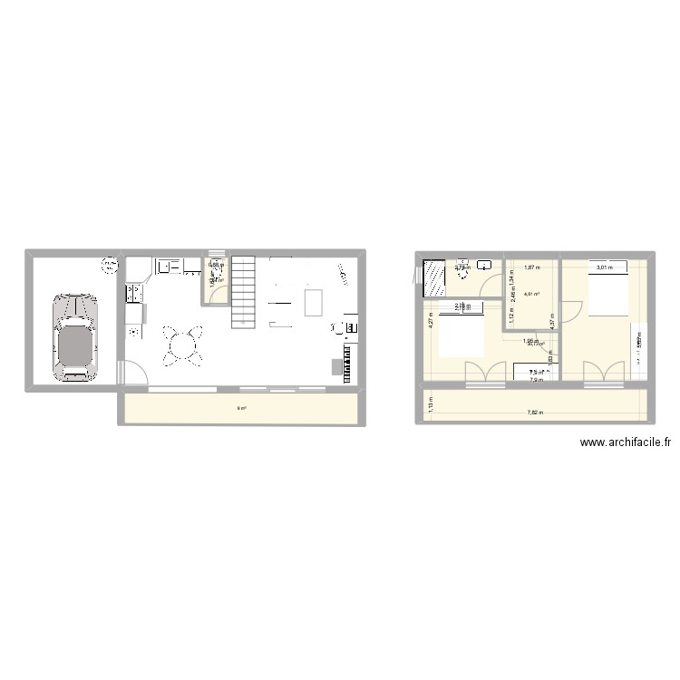 Maison en A. Plan de 4 pièces et 52 m2