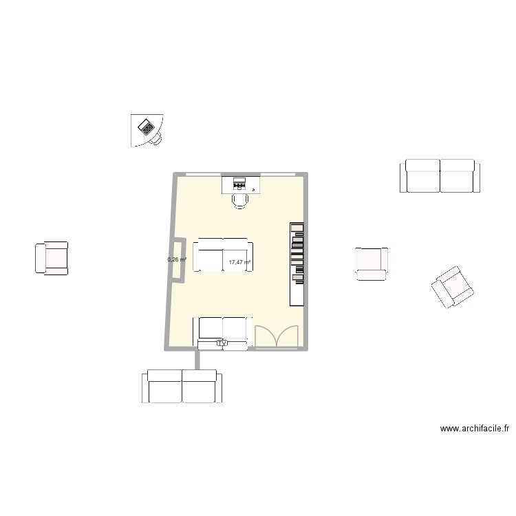 CHAMBRE PT. Plan de 2 pièces et 18 m2