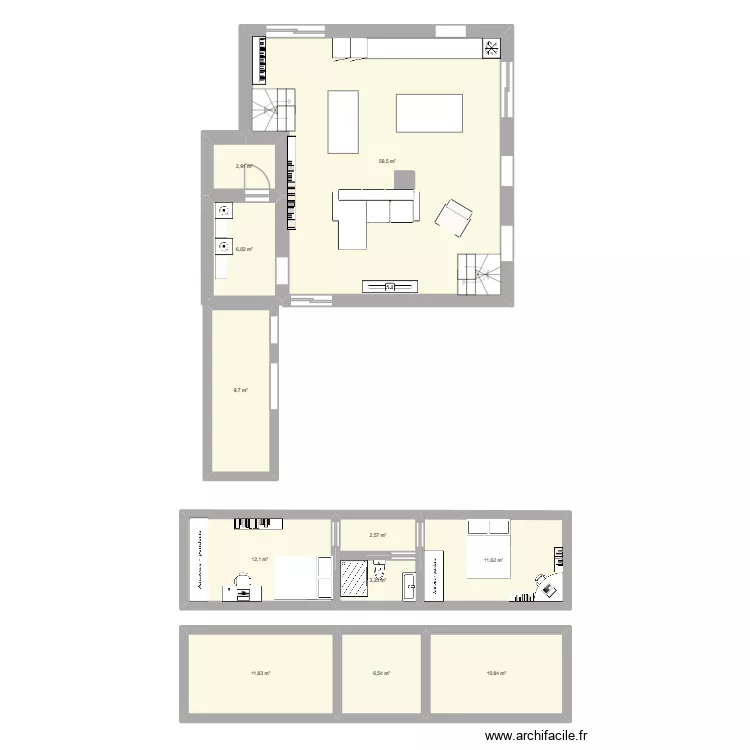 salon. Plan de 11 pièces et 136 m²