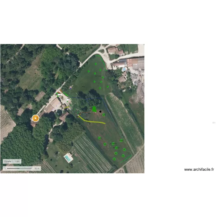 Plan jardin Sarrians - entr&eacute;e portail. Plan de 