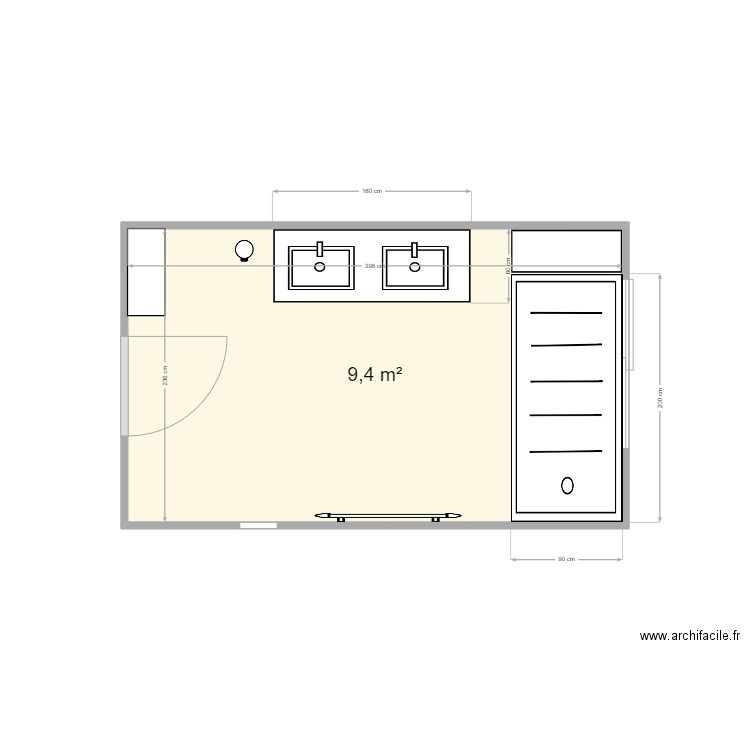 SALLE DE BAIN. Plan de 1 pièce et 9 m2