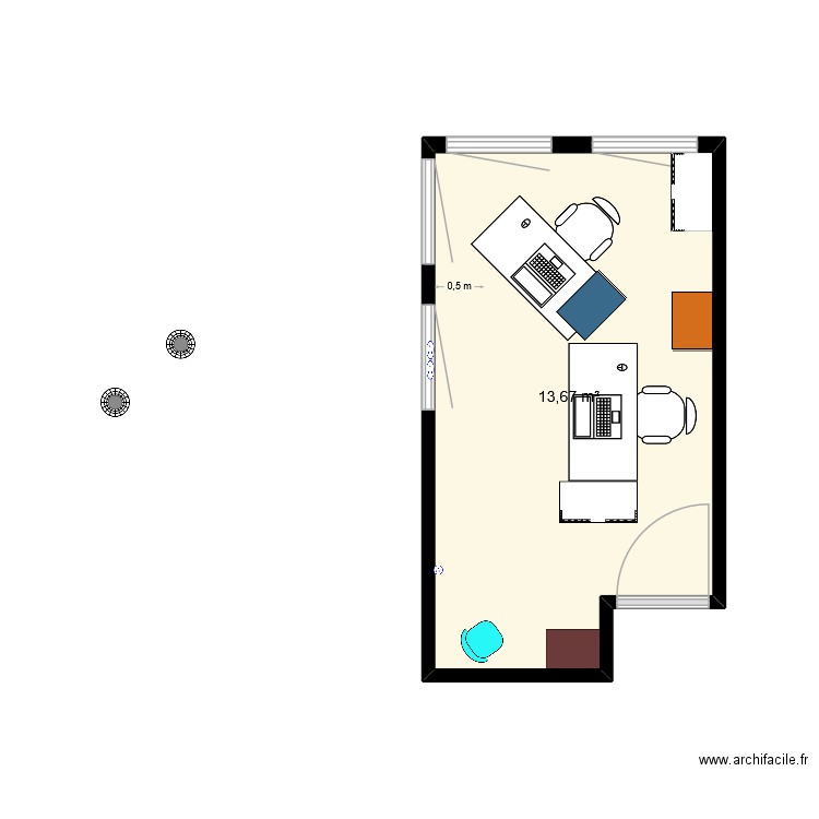 bureau C & K v2. Plan de 1 pièce et 14 m2