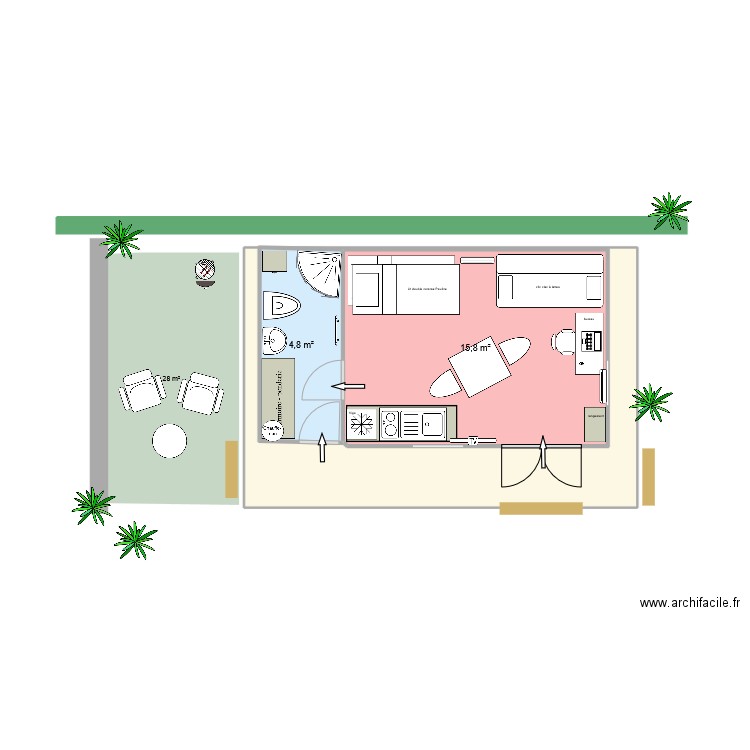 Kerg v 03.08 wc séparés. Plan de 3 pièces et 52 m2