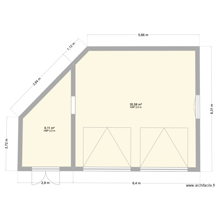 HOPITAL LE GRAND. Plan de 2 pièces et 45 m2
